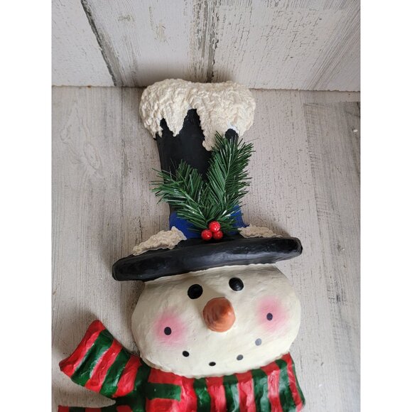 Vintage paper mache happy holiday snowman face hanging sign Xmas decor - Picture 5 of 6